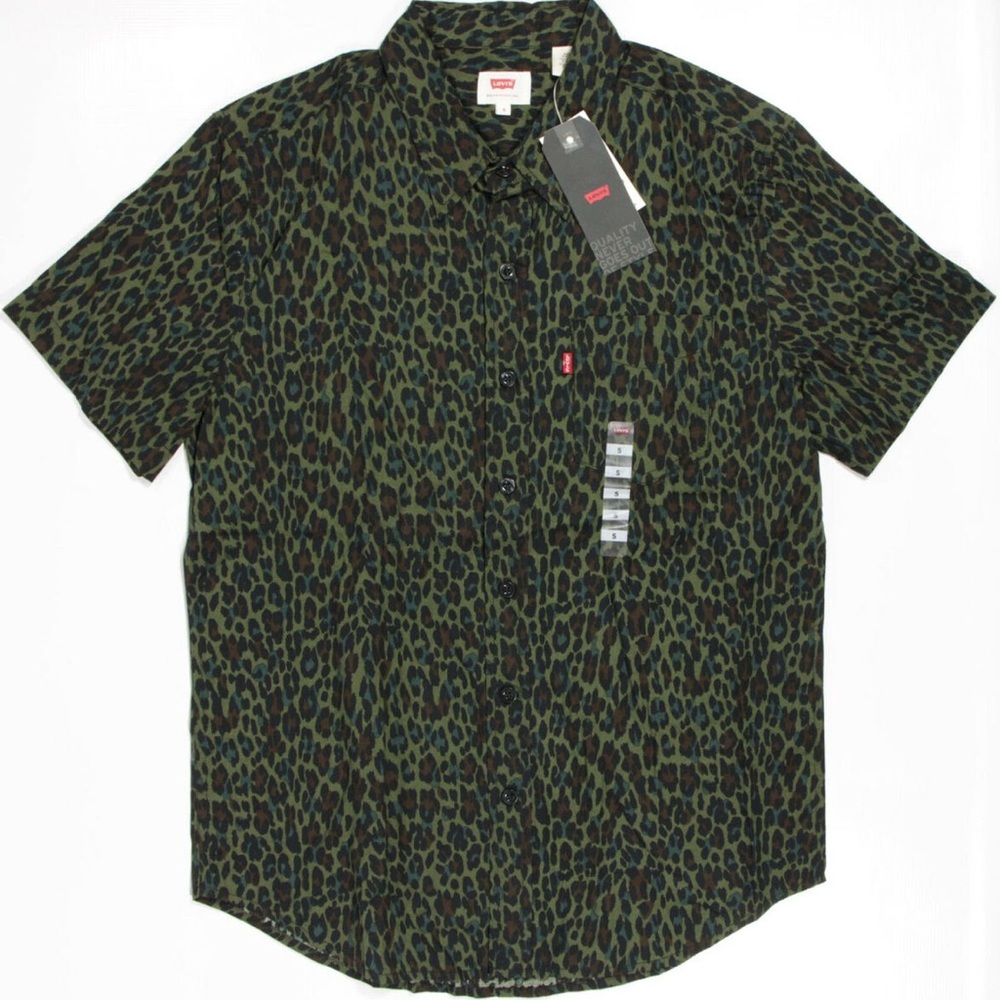 Levi's Green Casual Button Down Shirt with Leopard Print